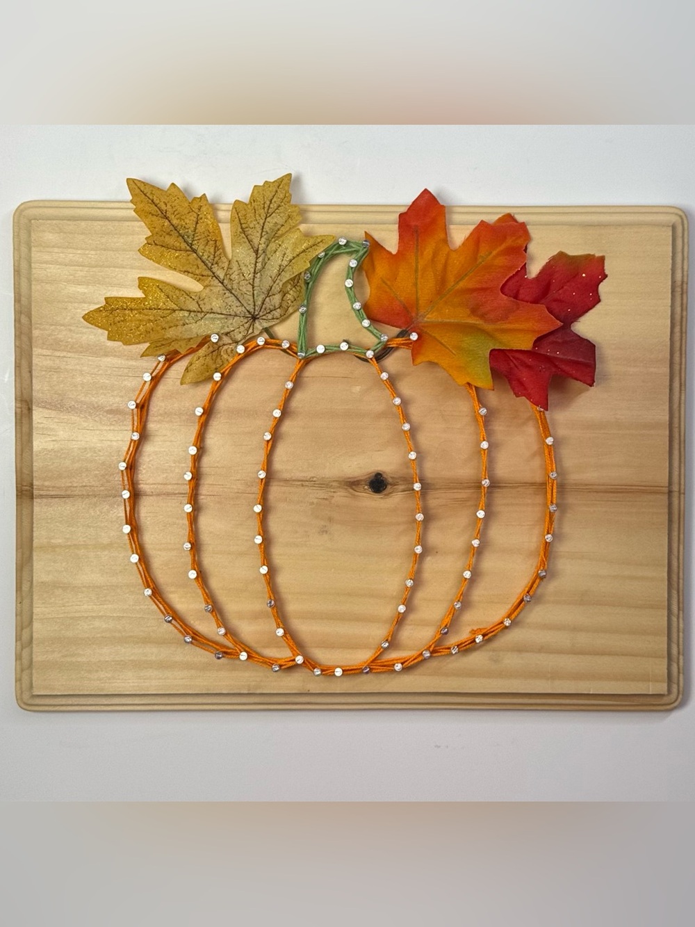 Autumn Pumpkin String Art Wall Decor - Orange & Fall Leaves